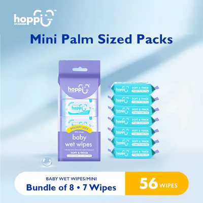 Hoppi Baby Wet Wipes Mini, 8 Pack