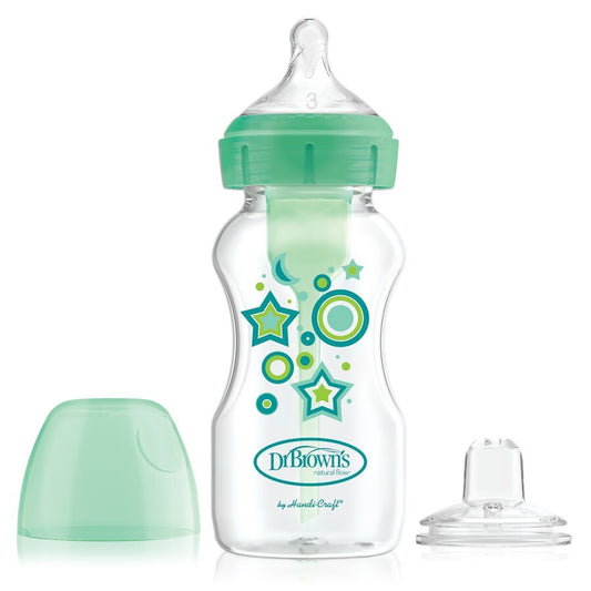 DB OPTIONS+ 9OZ/270ML PP WIDE-NECK GREEN STAR L3 TEAT W SIPPY SPOUT