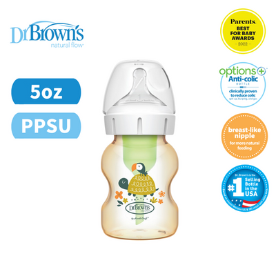 Dr. Brown’s Anti-Colic Newborn Options+ PPSU Wide Neck 5oz/150ml Bottle, 1 Bottle, Level 1 Teat