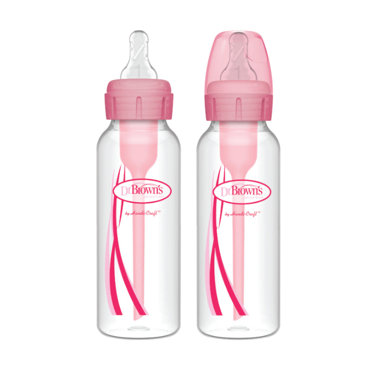 Dr. Brown's Anti-Colic Options+ PP Narrow Neck 8oz/250ml Bottle, Pink/Purple/Blue, 2 Bottles, Level 1 Teat