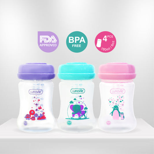 Lunavie Wide Neck Breastmilk Storage Bottles (6Oz X 4 Bottles)