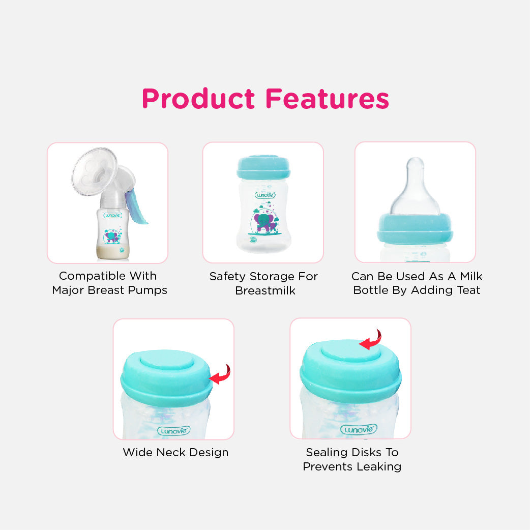 Lunavie Wide Neck Breastmilk Storage Bottles (6Oz X 4 Bottles)