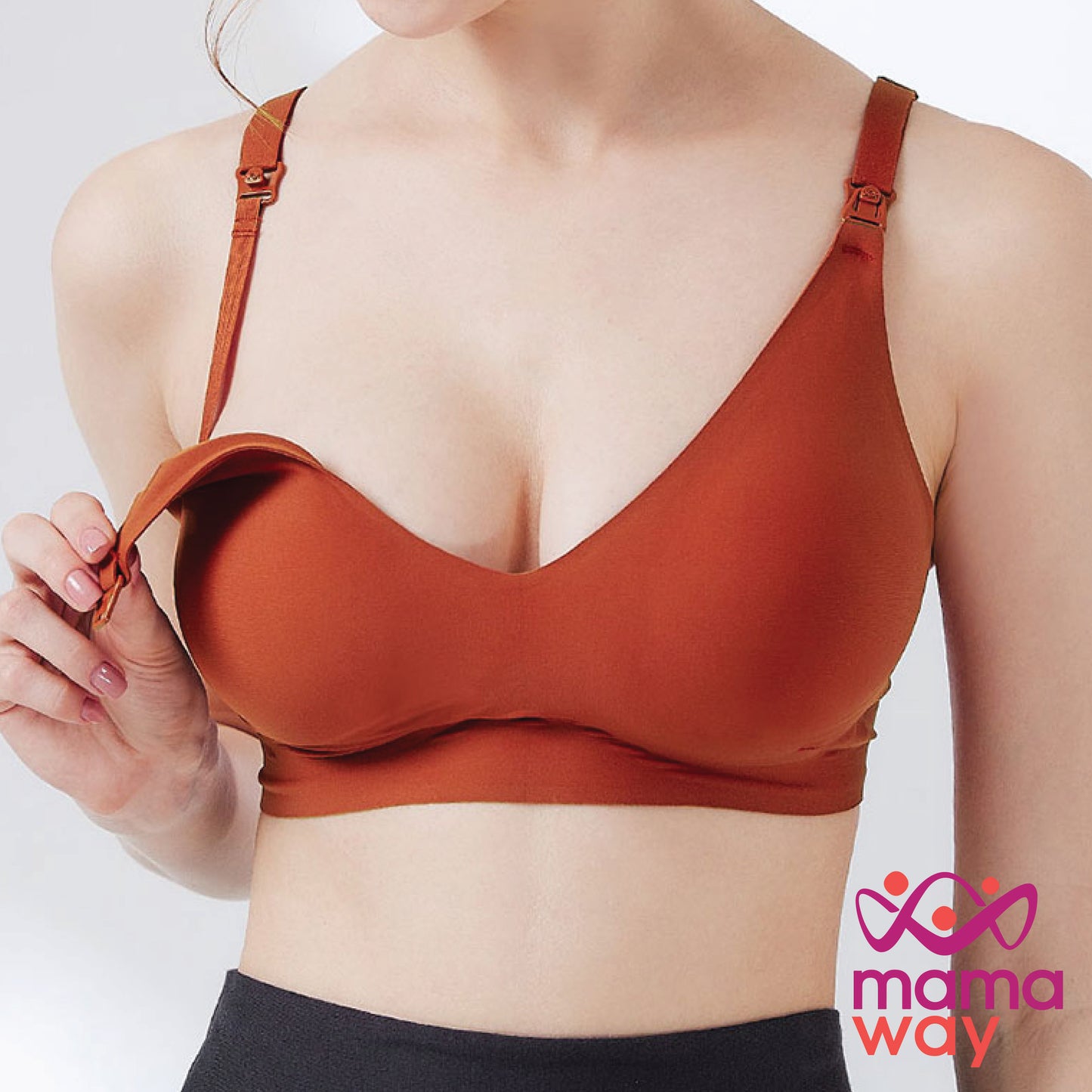 Mamaway Ultra Silky Seamless Maternity & Nursing Bra (Rust/Black)