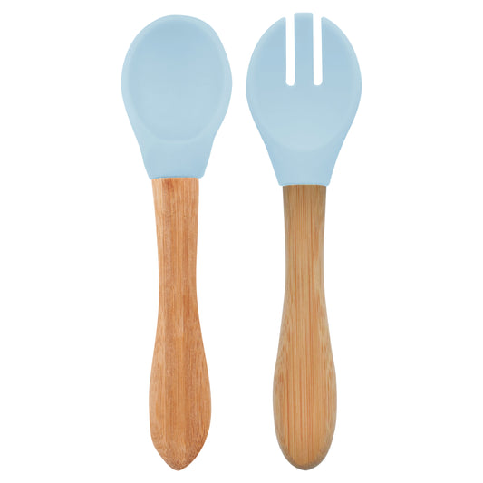 Minikoioi Dig In Silicone Spoon And Fork With Bamboo Handle 2 Pcs