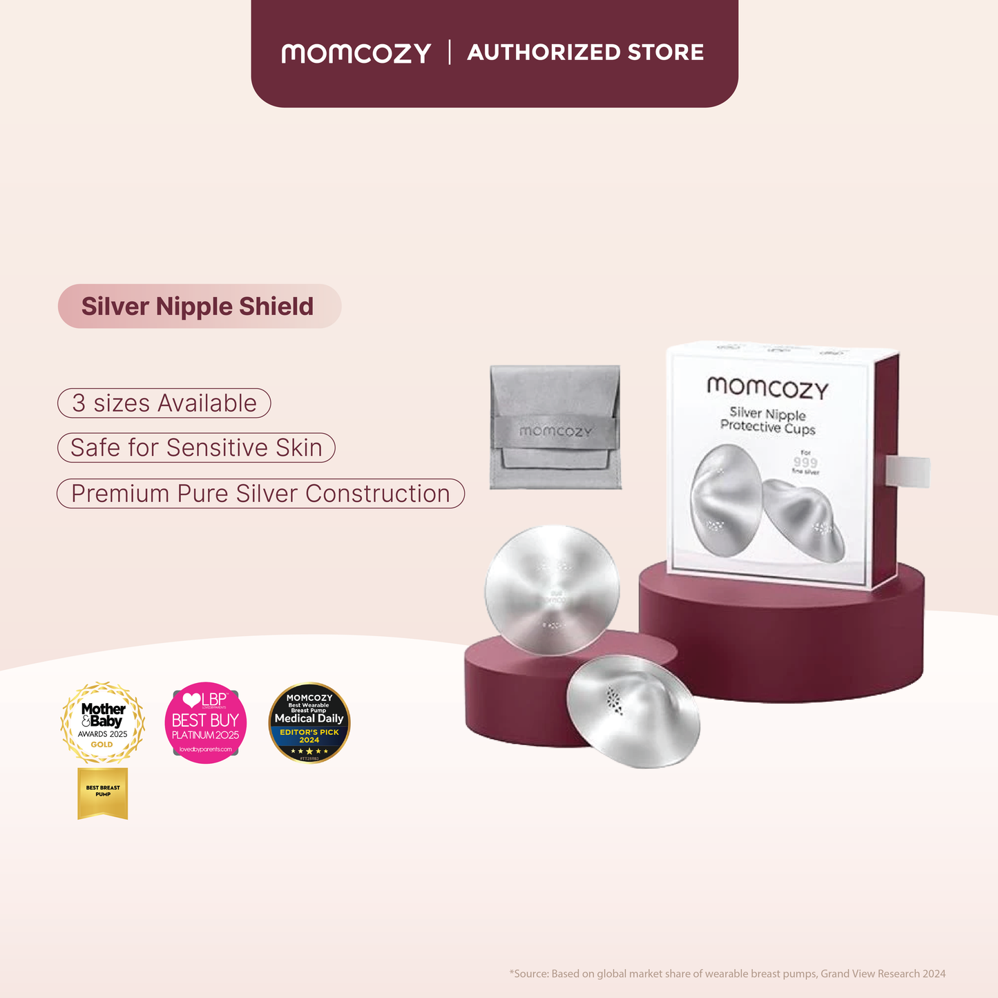 Momcozy Original 999 Silver Nipple Shield , 2pcs