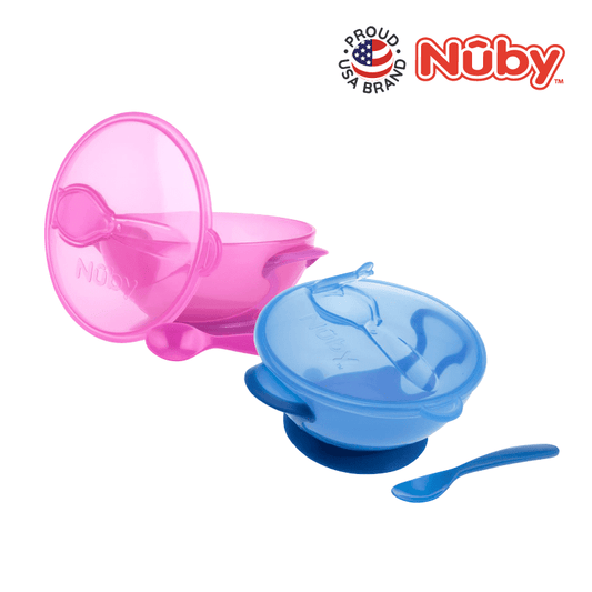 Nuby Garden Fresh Suction Bowl W/Spoon And Lid “ Lid Has Carved Out Place That Spoon Fits Inside