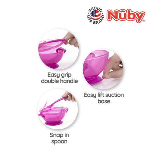 Nuby Garden Fresh Suction Bowl W/Spoon And Lid “ Lid Has Carved Out Place That Spoon Fits Inside
