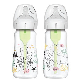Dr. Brown's Anti-Colic Options+ PP Wide Neck 9oz/270ml Bottle, Multi Dino/Ocean Whale, 2 Bottles, Level 1 Teat