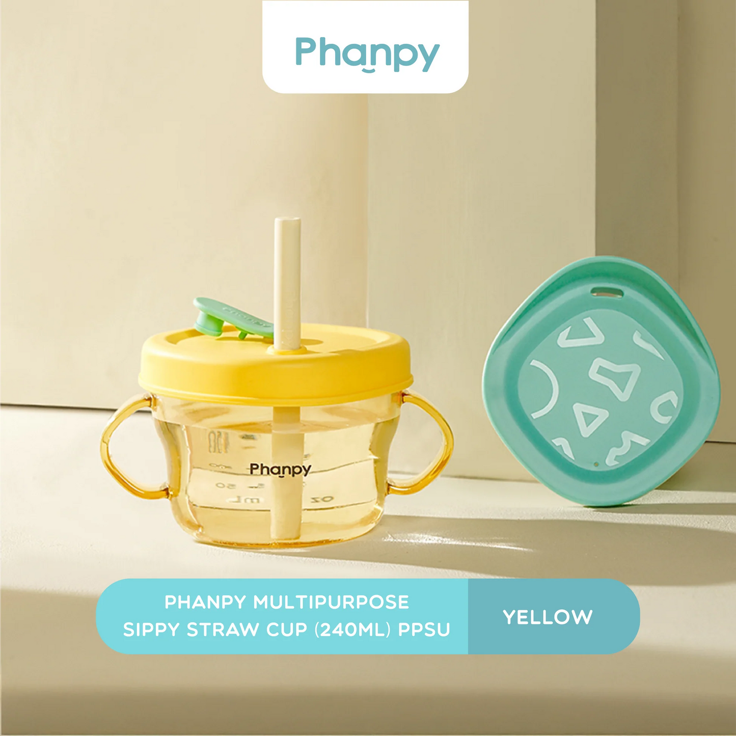 Phanpy Multipurpose Sippy Straw Cup 240ml - PPSU , White