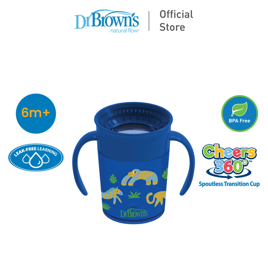Dr. Brown's Cheers360™ Baby Toddler Spoutless Transition Feeding Cup with Handles, 7oz/200ml, Pink/Blue, 1 Pack
