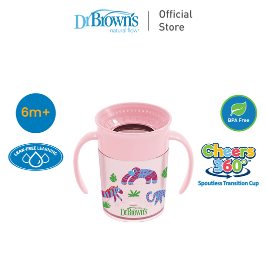 Dr. Brown's Cheers360™ Baby Toddler Spoutless Transition Feeding Cup with Handles, 7oz/200ml, Pink/Blue, 1 Pack
