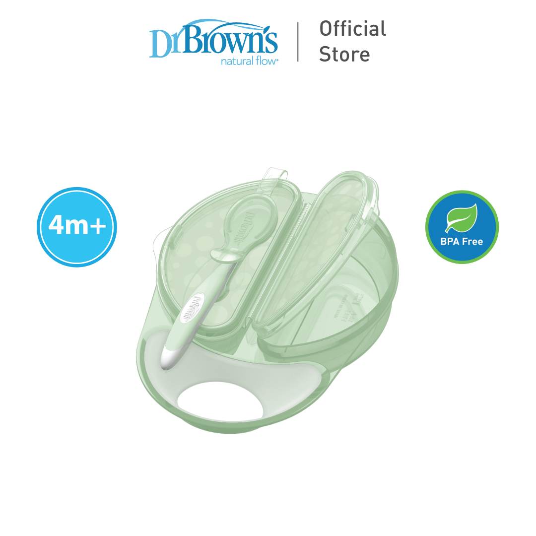 Dr Brown's Travel Fresh Baby Toddler Feeding Bowl & Snap-In Spoon (1-pack)
