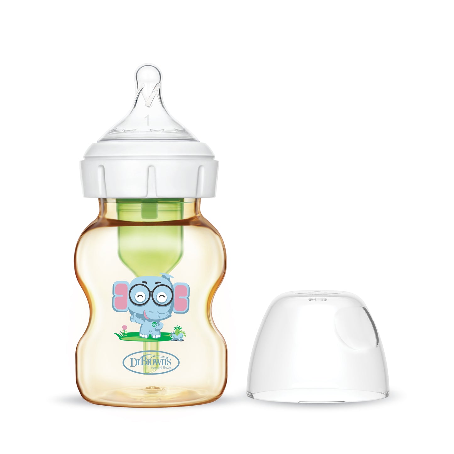 Dr. Brown’s Anti-Colic Options+ PPSU Wide Neck 5oz/150ml Bottle, Elephant, 1 Bottle, Level 1 Teat