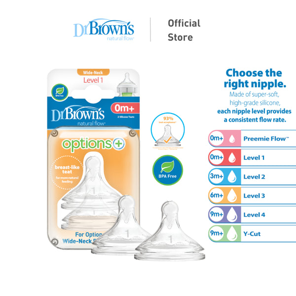 CLEARANCE Dr. Brown's Options+ Wide Neck Bottle Silicone Nipple/Teat, 2 Pieces