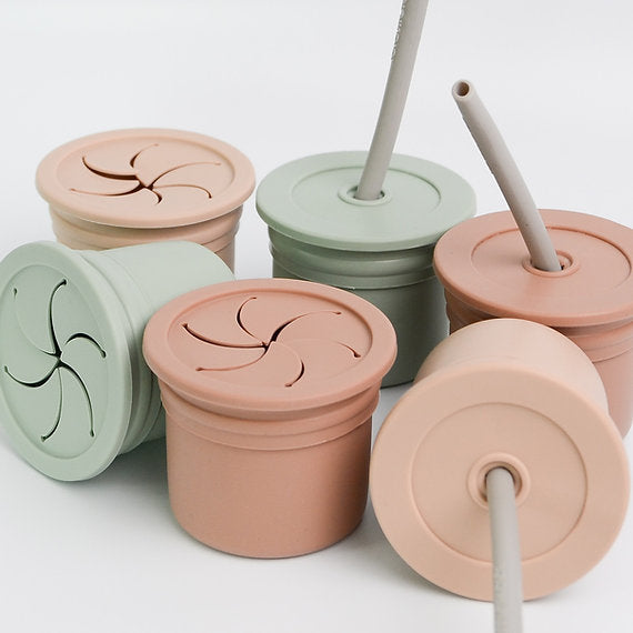 Minikoioi Sip + Snack Silicone Snack Cup With 2 Lids