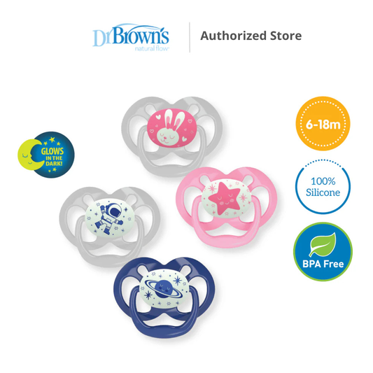 Dr. Brown's Advantage™ Glow in the Dark Pacifiers, Stage 2 for 6months+, Pink/Blue, 2 Pieces