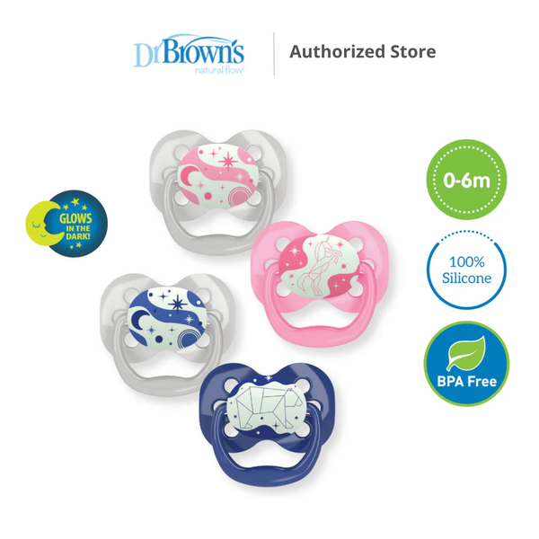 Dr. Brown's Advantage™ Glow in the Dark Pacifiers, Stage 1 for 0-6months, Pink/Blue, 2 Pieces