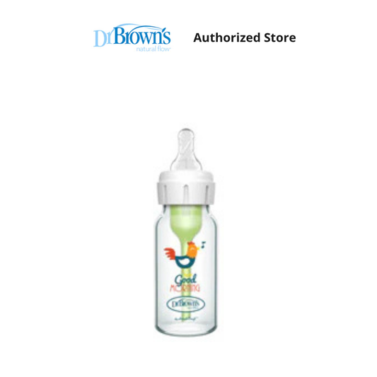 Dr. Brown's Anti-Colic Newborn Options+ Glass Narrow Neck 4oz/120ml Bottle, Rooster, 1 Bottle, Level 1 Teat