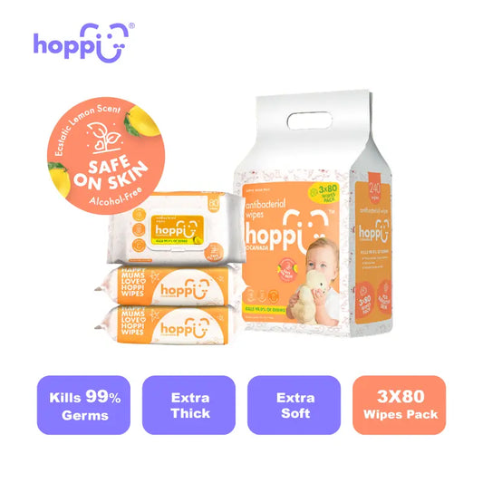 Hoppi Wet Wipes - 80 Sheets-3 In 1 Bundle Pack (With White Cap)