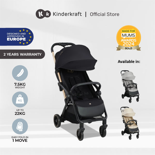 Kinderkraft Stroller Apino Lightweight Foldable For Newborn Up To 22Kg(Black/Beige/Grey)